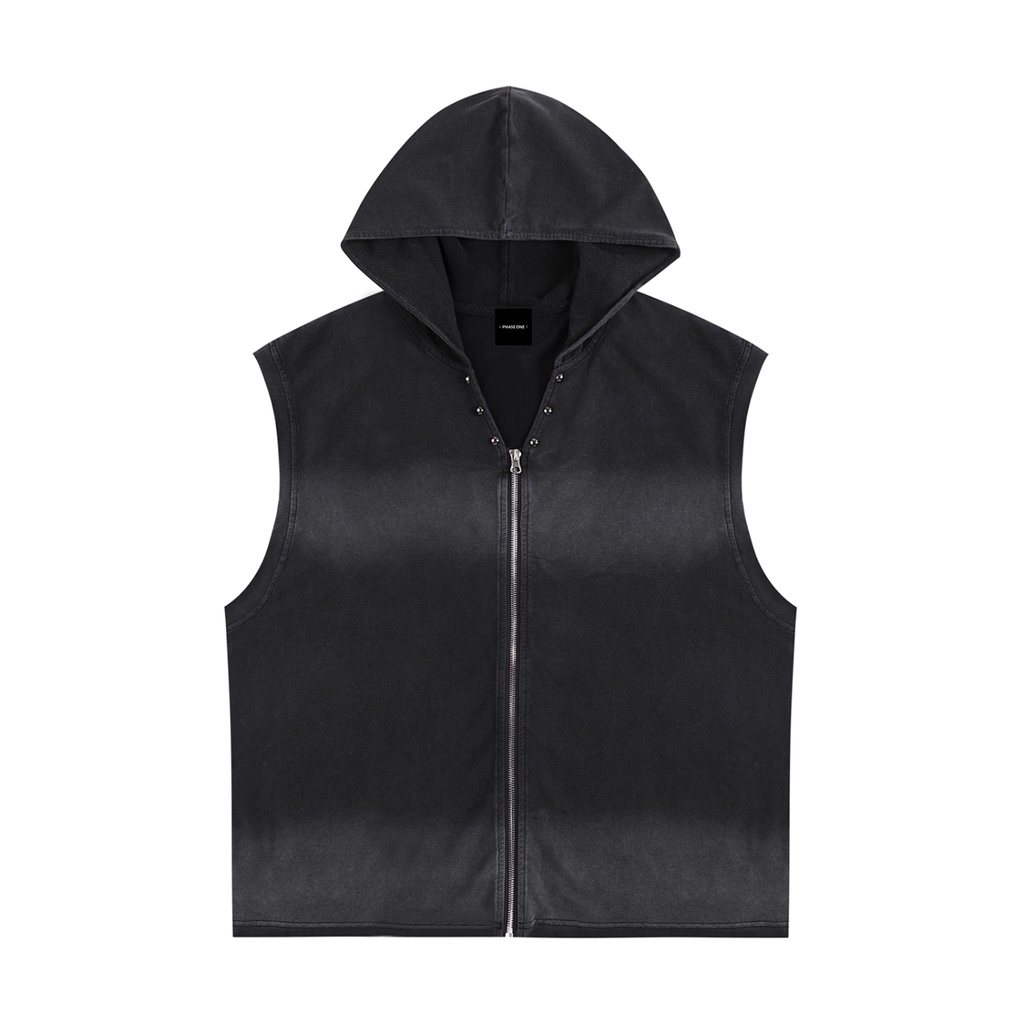 Vintage Washed Zip-Up Hooded Tank Top